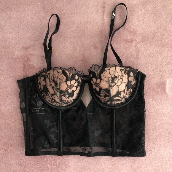 NWT Victoria's Secret Black Floral Lace Bustier - Picture 1 of 6